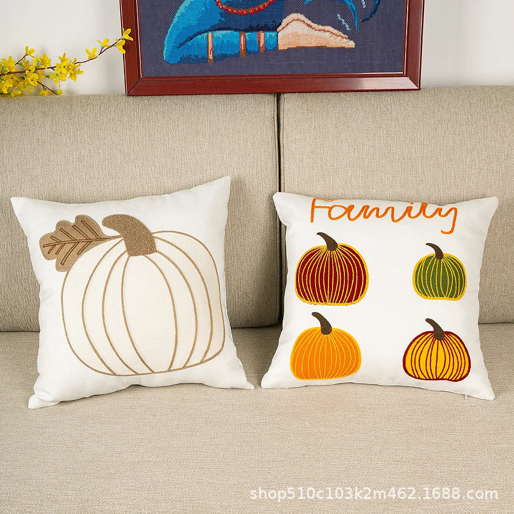 coussin carré halloween citrouilles feuilles deco moderne blanc opacité jacquard polyester fixations