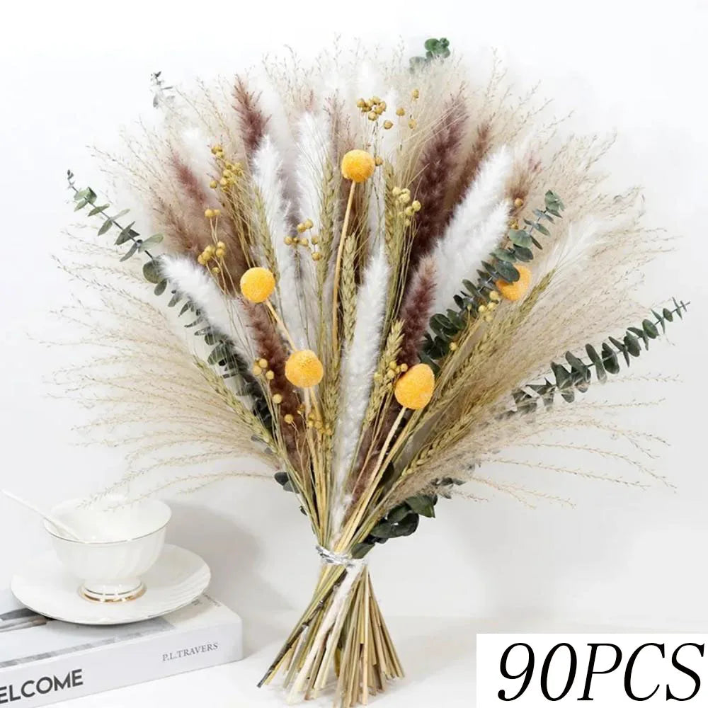 bouquet fleurs séchées herbe pampas tiges coton eucalyptus lavande blé décoration maison anniversaire mariage