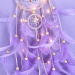 dreamcatcher bohème led plumes semi transparentes toile tissée colorées suspension