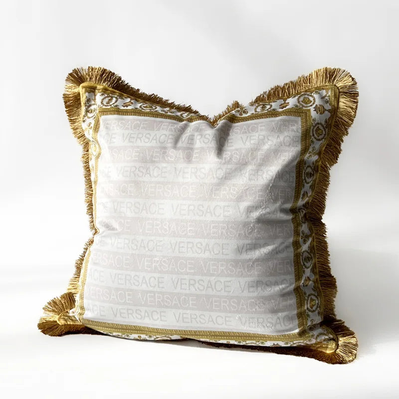 housse coussin carré léopard doré franges velours coton polyester décoration sofa chambre voiture