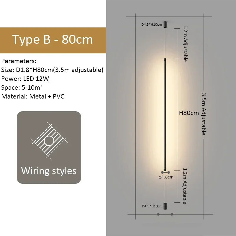 lampe poser moderne noire led adhésif 6w 10w lisse aluminium câble électrique