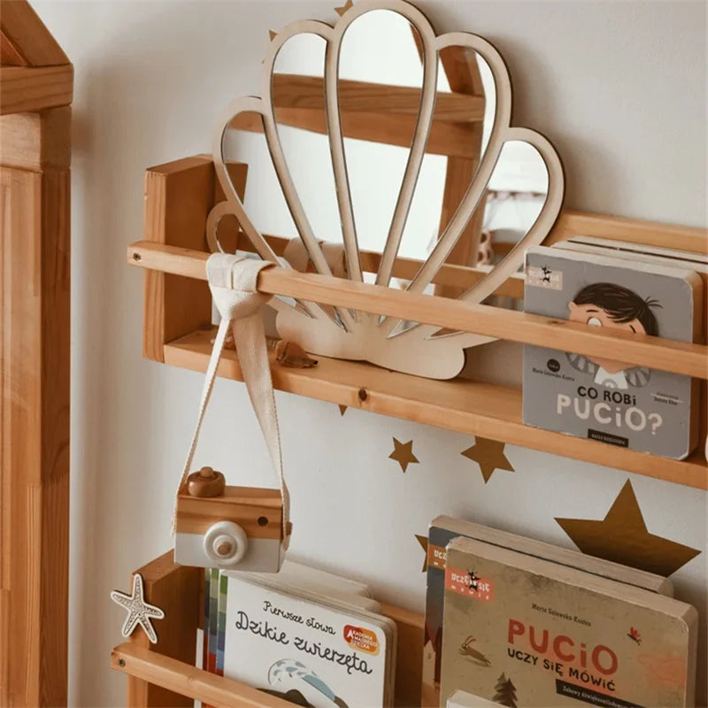 miroir coquillage forme moderne clips texture bois beige clair décoration chambre salon minimaliste