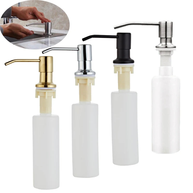 distributeur savon liquide mains blanc doré moderne vis fixé tête ABS 300ml