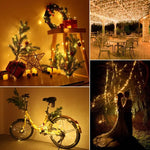 guirlande lumineuse solaire extérieure fil cuivre blanc doré led étanche décoration jardin terrasse mariage