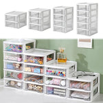 Organisateur de bureau transparent empilable blanc vue de face