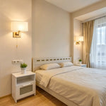 lampes murales modernes élégantes beige clair doré abat jour texturé fixées mur pull chain