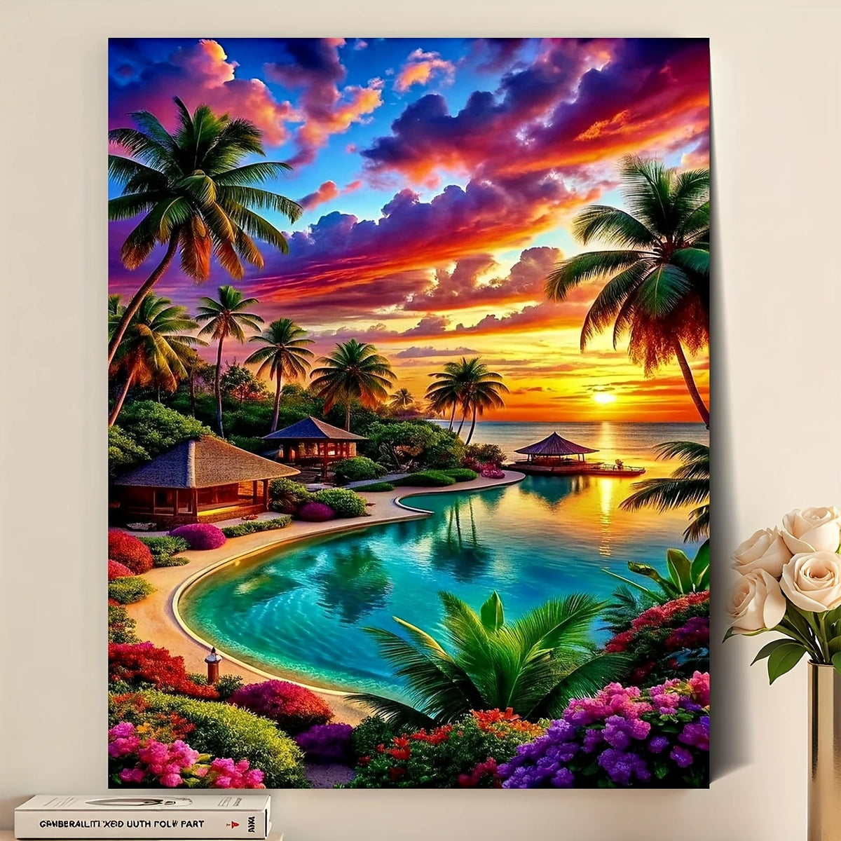 peinture numéros paysage tropical palmiers couchersoleil végétation multicolore adultes français