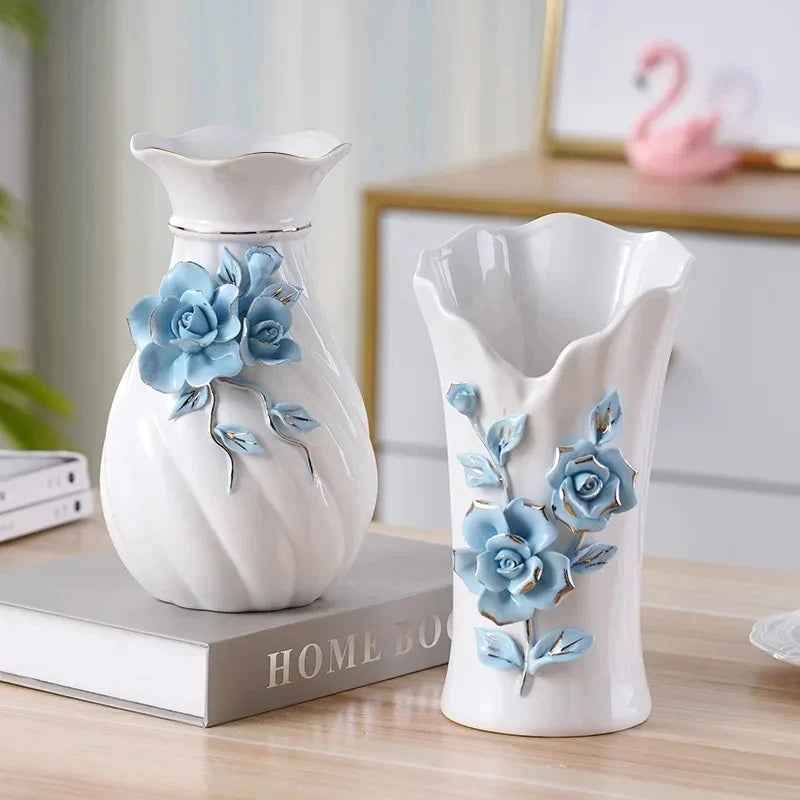 vase porcelaine céramique fleurs relief blanc classique moderne décoration table