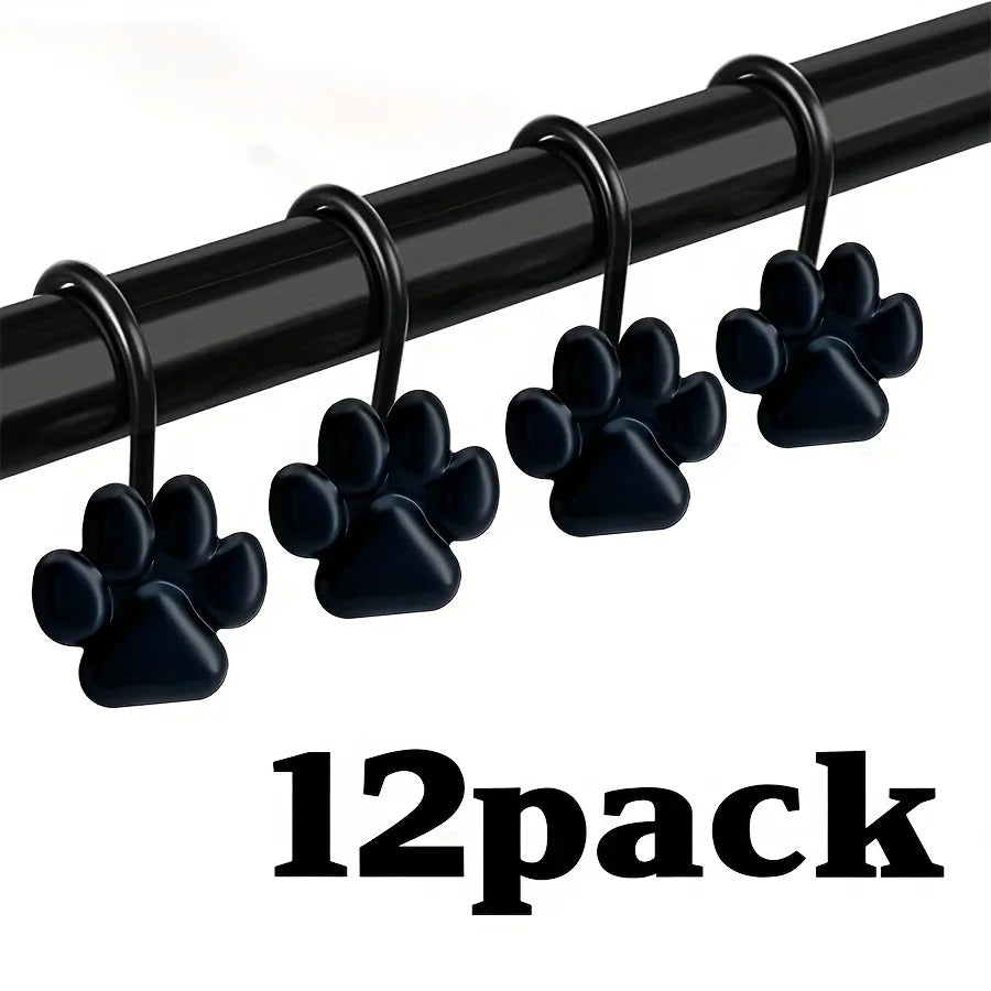 crochets rideau douche empreintes pattes chien noir modernes salle bain décoration fixations