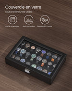 Boîte de rangement pour montres 24 emplacements couleur gris vue de dessus