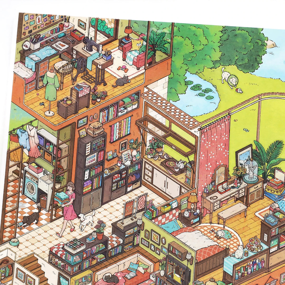 puzzle multicolore maison isométrique pieces puzzle opaques illustrations détaillées artisanal scrapbooking