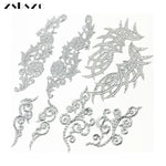 accessoires baroques élégants appliques décoratives argentées dentelles strass polyester écologiques solubles eau floral ornements