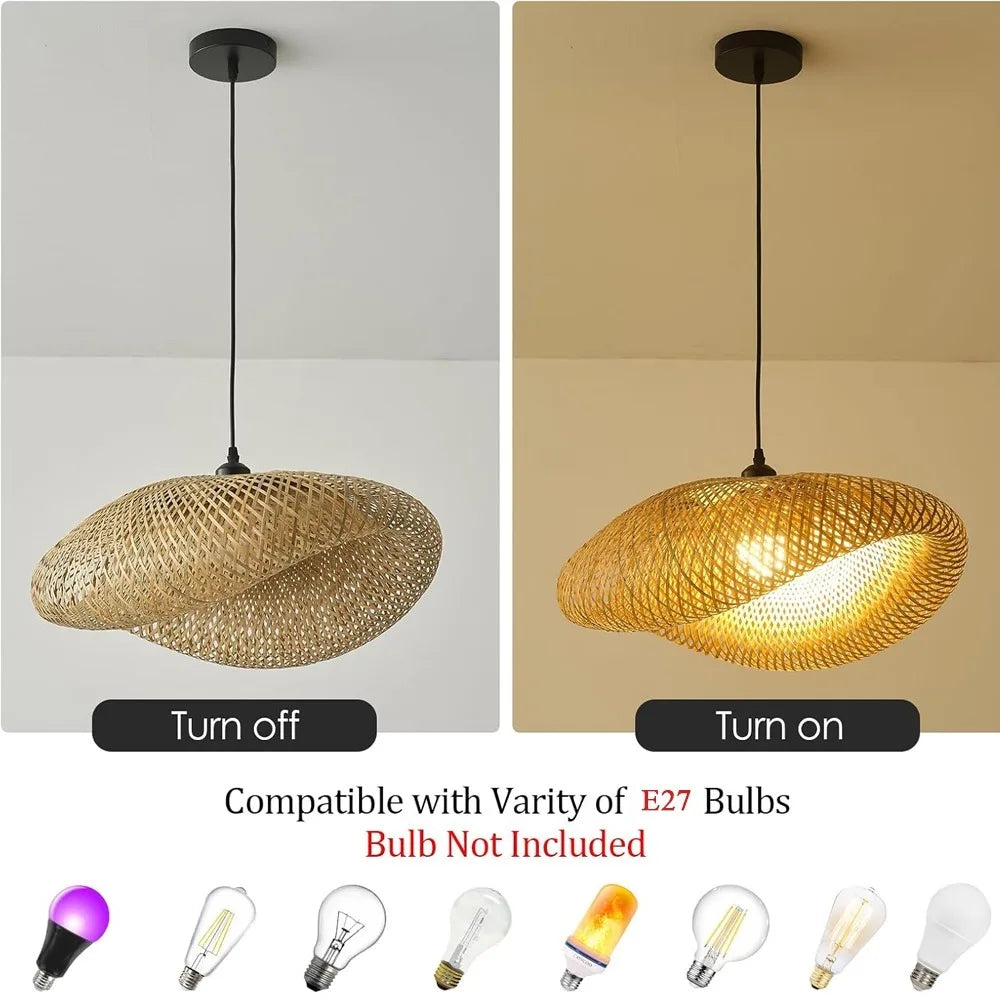 Suspension lumineuse moderne bambou tressé marron clair salon cuisine rustique E27