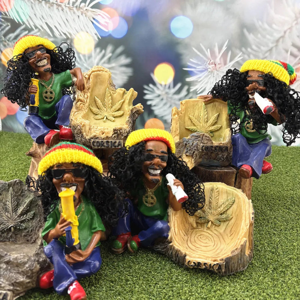 statues résine feuilles cannabis vert bleu rouge artisanal décor jamaïque rastafari corse souvenir