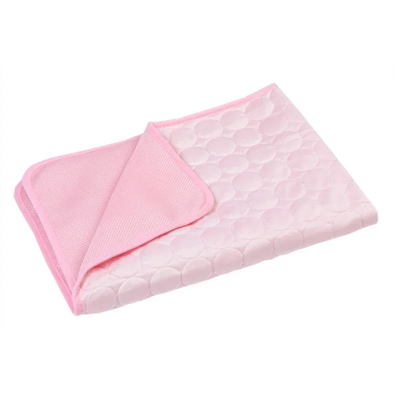 tapis rafraîchissant d'été chat chien couverture respirante maille points bleu gris rose