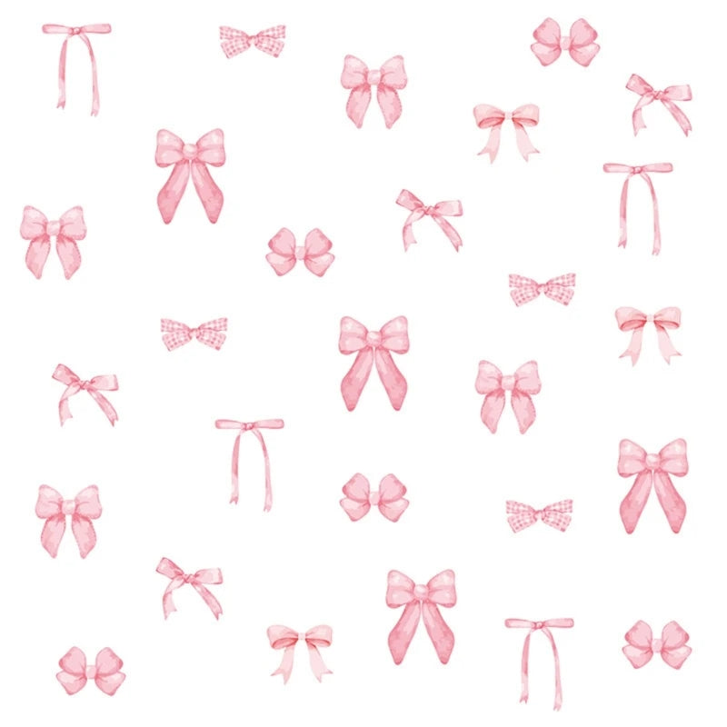 stickers muraux adhésifs rose nœuds rubans aquarelle semi translucides décoration enfantine romantique PVC résistants