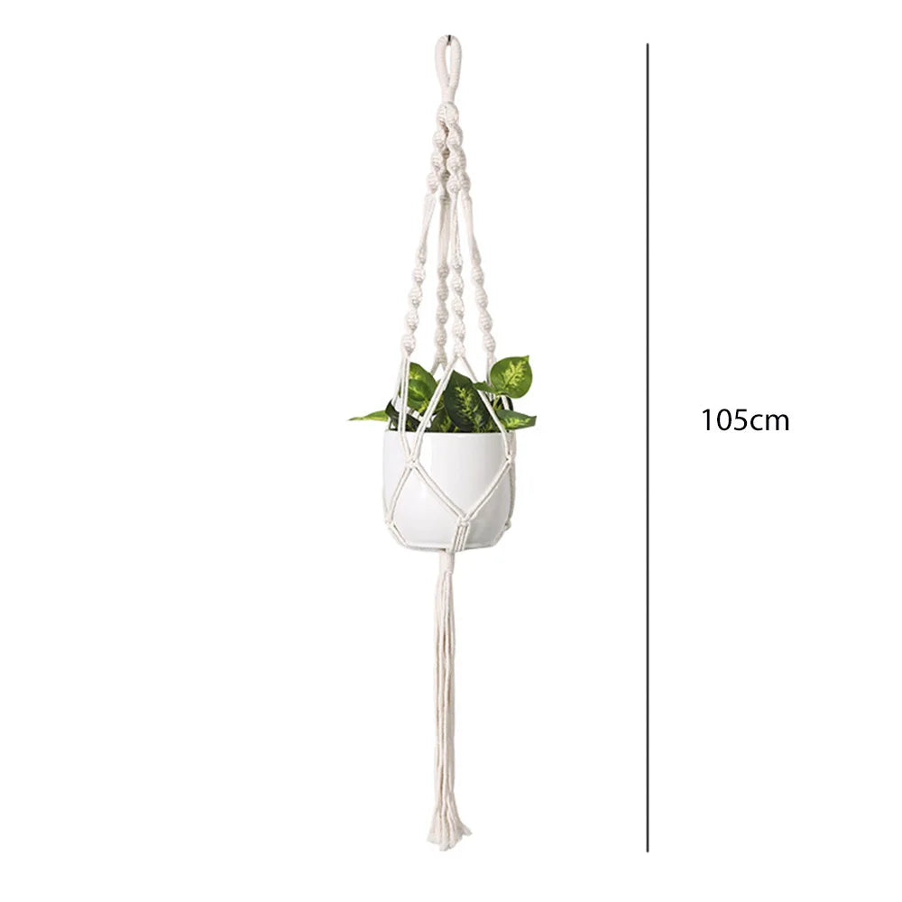 panier suspendu macramé motif géométrique boho chic couleur beige plante incluse fixations decoration maison