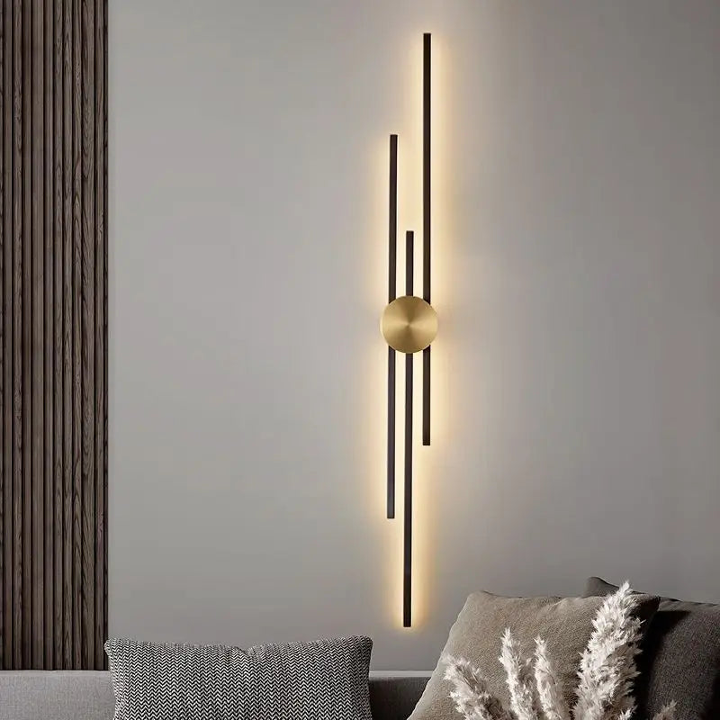 applique murale moderne minimaliste noir doré barres verticales éclairage chambre étude entrée led fixée