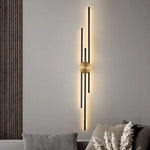 applique murale moderne minimaliste noir doré barres verticales éclairage chambre étude entrée led fixée