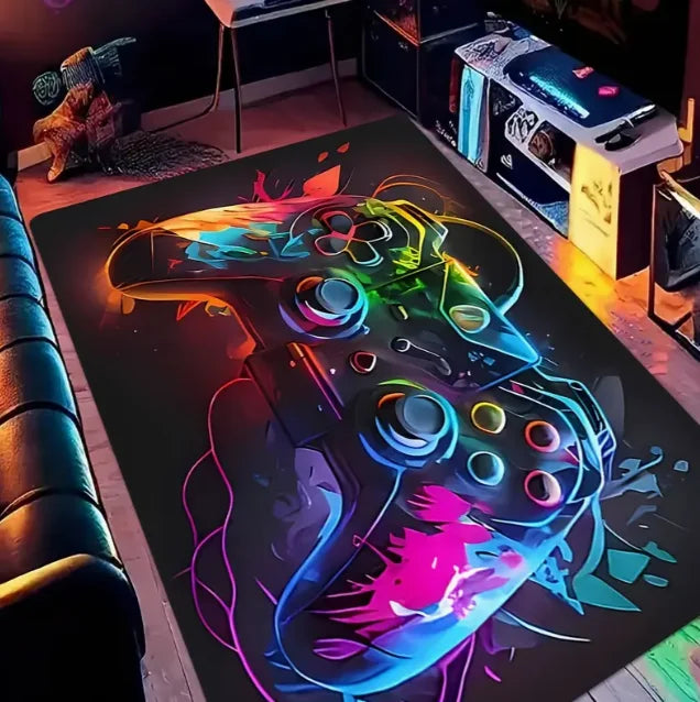 tapis sol gamer motif manette jeu vidéo salon chambre décoratif moderne multicolore anti dérapant