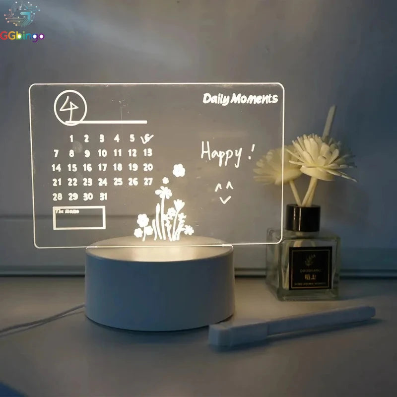 tablette d'écriture lumineuse transparente moderne stylo bordure lumineuse minimaliste calendrier écriture usb rechargeable led