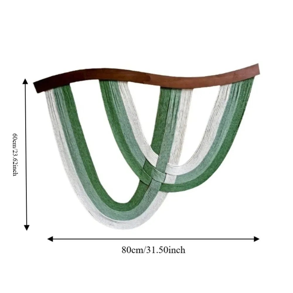 décoration murale moderne art abstrait spirales tissage vert blanc sans cadre bois coton