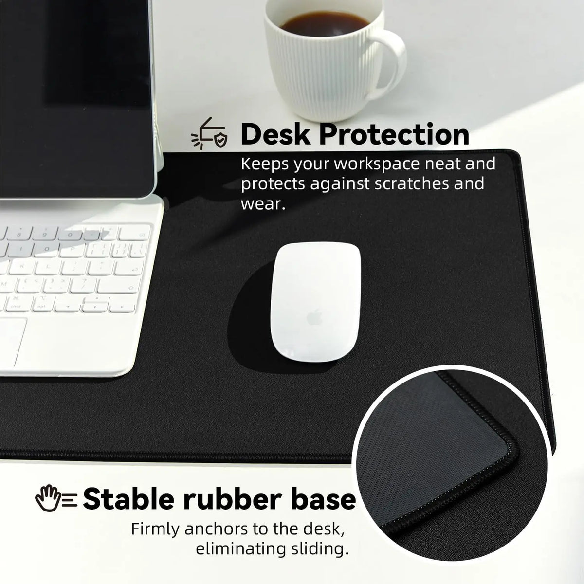 tapis souris noir vague blanche caoutchouc stable moderne jeu fonctionnel