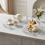 plateau service transparent moderne poignées thé nourriture assiettes vaisselle gâteaux sandwiches macarons théière tasses