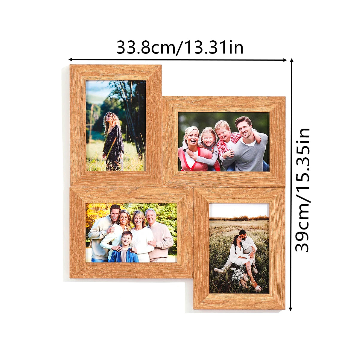 Détail du cadre photo mural multi-ouverture 4x6 en bois montrant les ouvertures