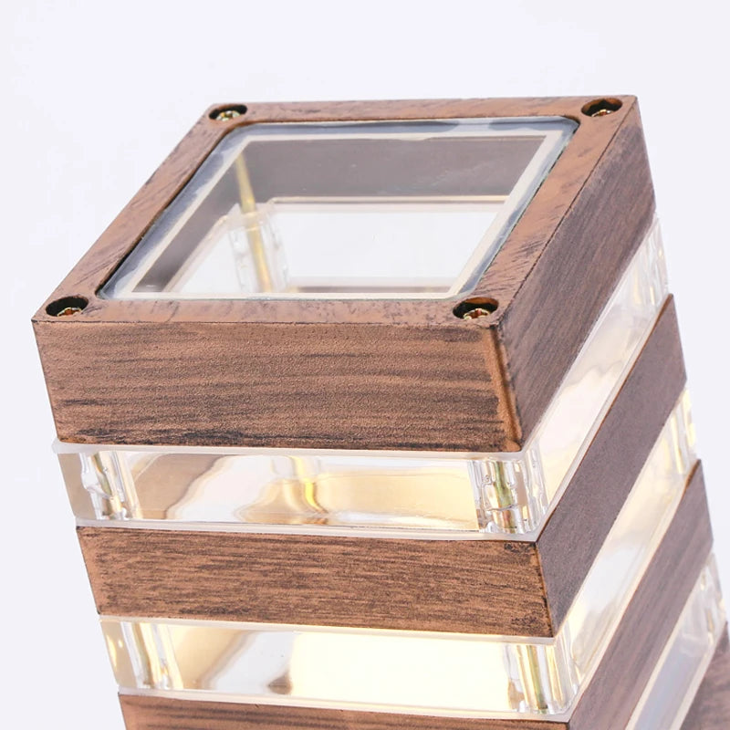 lampe solaire moderne imperméable noir marron clair texture bois transparente fixée aluminium ip55 ledextérieur