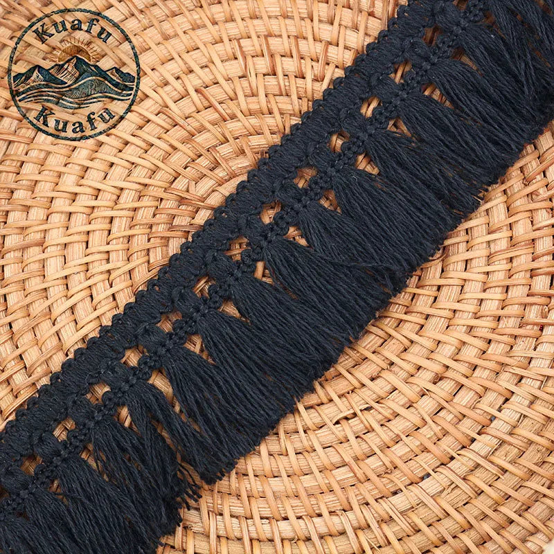 ruban macramé franges longues coton boho blanc noir décor intérieur artisanal DIY craft