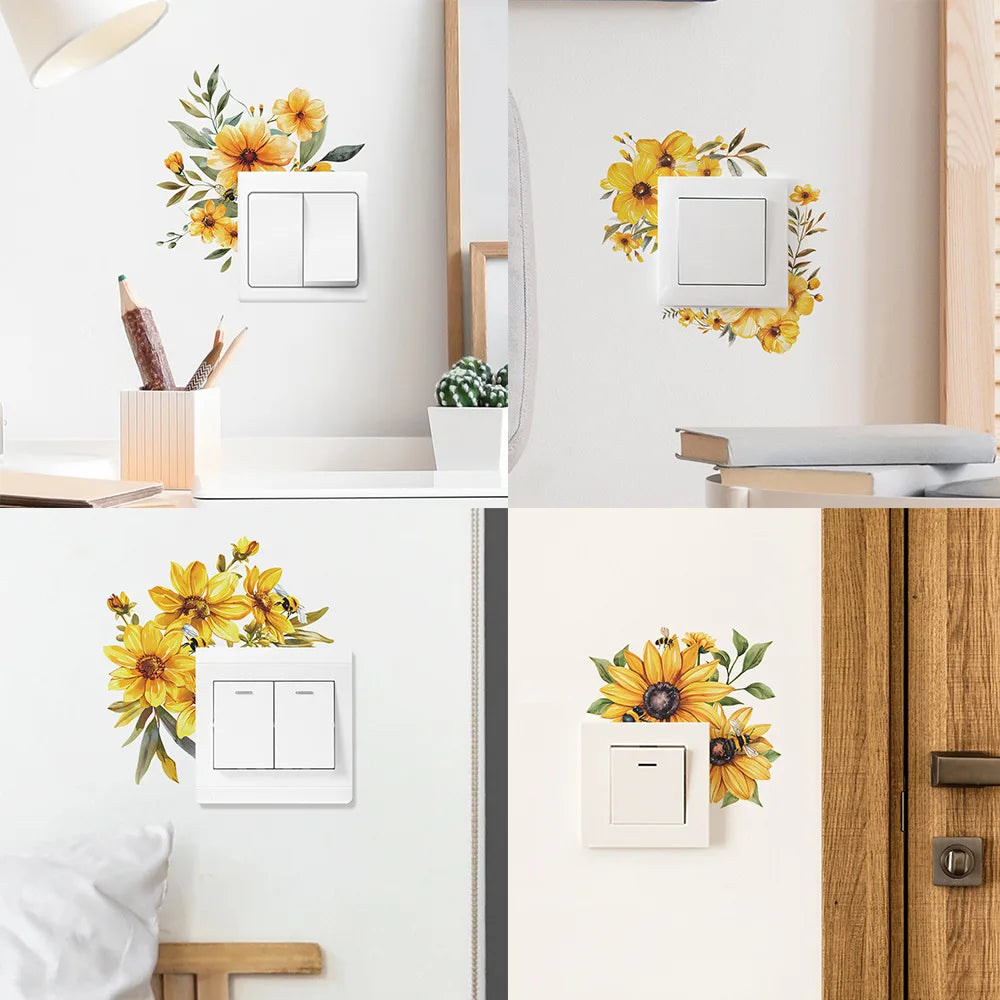 autocollant mural décoration plante fleur verte feuille moderne chambre salon pvc blanc