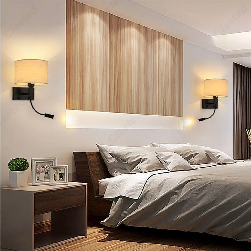 lampe murale moderne tissu noir beige éclairage chambre cuisine salle manger led angle réglable