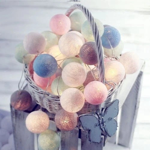 guirlande lumineuse noël blanc rose bleu vert boules coton usb powered modernes