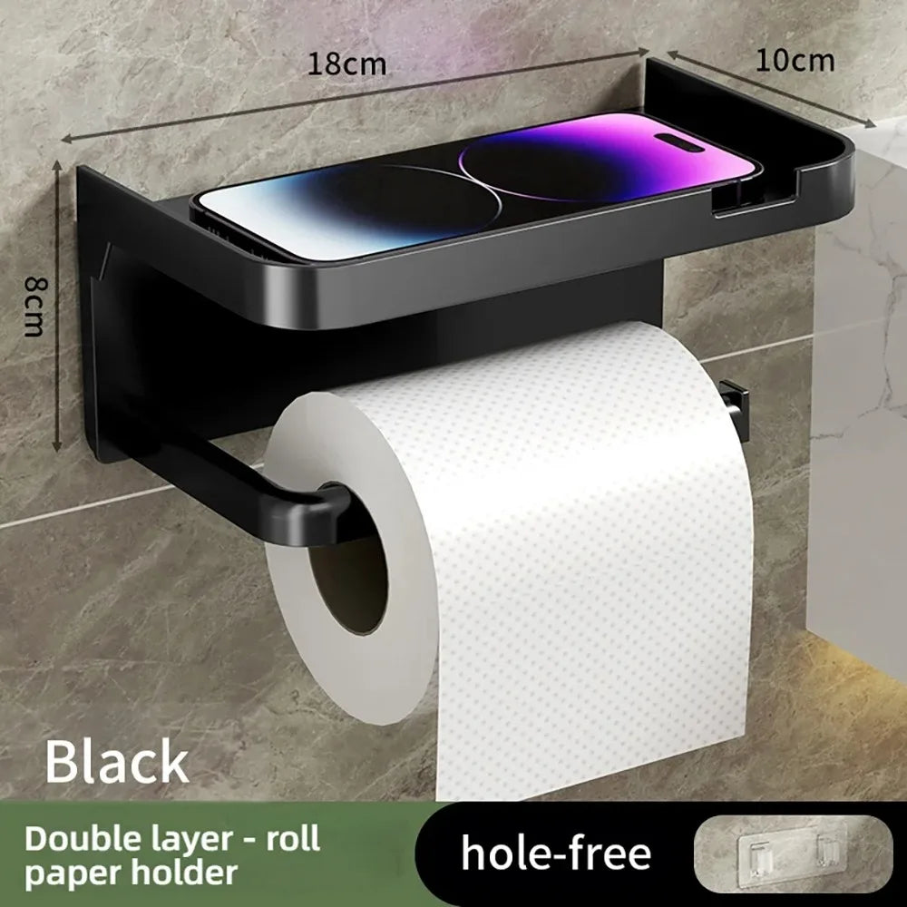 porte papier toilette moderne noir porte serviettes adhésif étagère rangement cuisine salle bain
