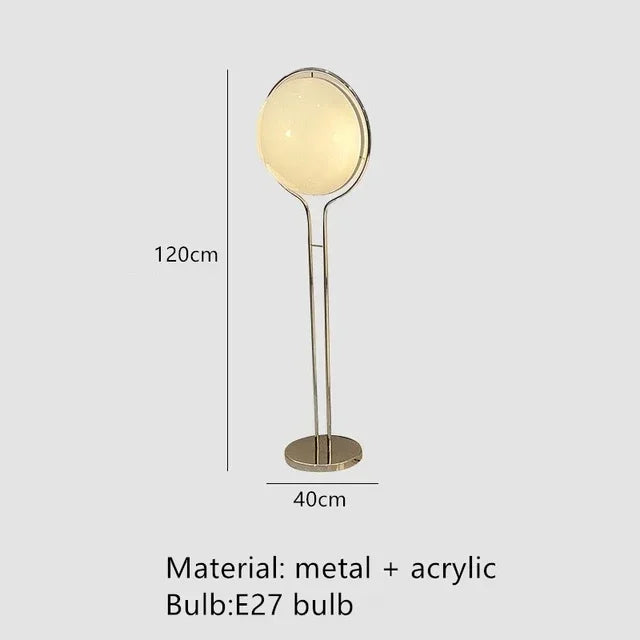 lampe sol moderne minimaliste blanc chrome boule acrylique translucent DEL interruptron haut bas vde