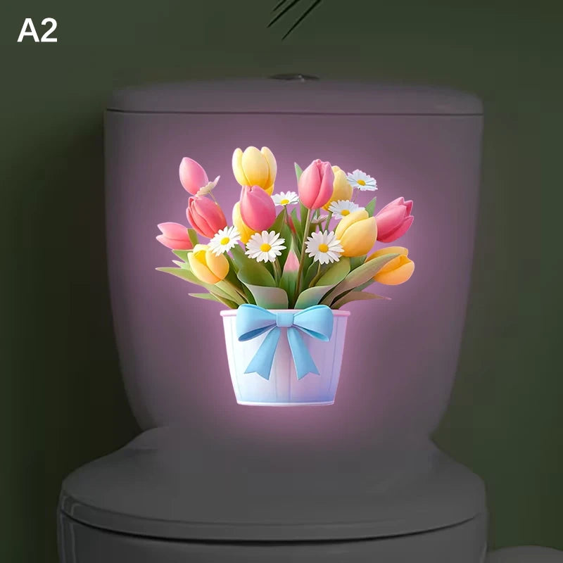 sticker mural fleur lotus rose illustration réaliste autoadhésif amovible chambre salon decoration nocturne brillante