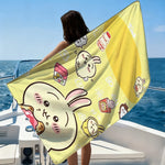 serviette plage dessins animés jaune clair séchage rapide absorption rapide motifs lapins coton polyester
