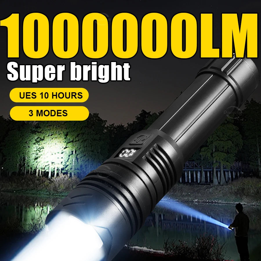 lampe torche rechargeable noire texturée moderne intense réglable trois modes batterie intégrée led zoomable