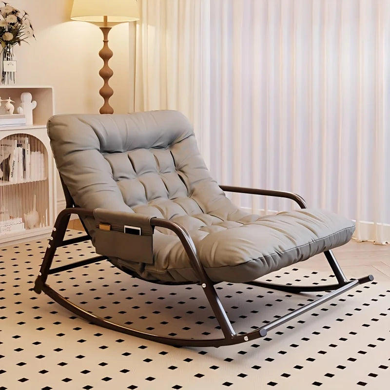 fauteuil bascule moderne deux places marron blanc gris orange coussins texturés chambre salon