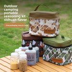 kit condiments portable camping marron beige vert olive boite bouteilles pratique moderne