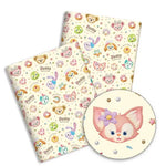 papier cadeau dessins animés ours lapins chats blanc noir rose clair beige