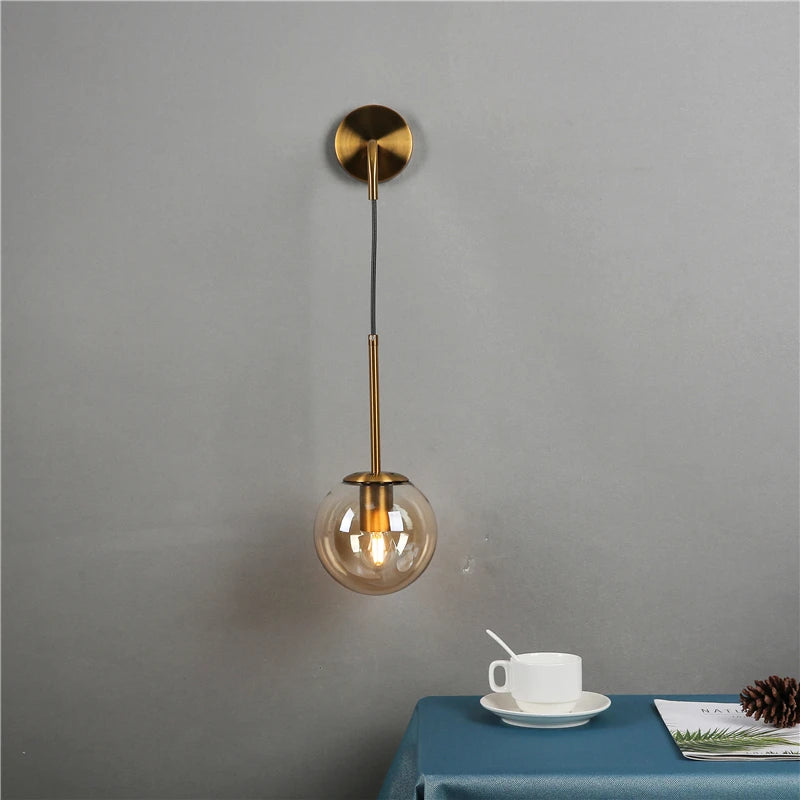 lampe suspension moderne or transparent brillante fixée mur ampoule led