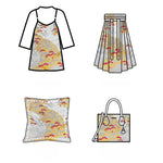 tissu imprimé moderne fleurs feuilles stylisées blanc jaune rouge gris orange polyester 165cm bricolage