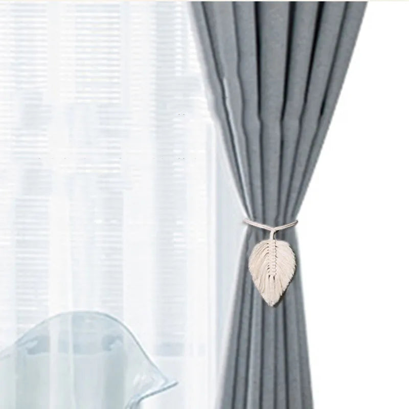 accessoires fenetre rideau boho chic feuille tisse marron blanc gris opacite tressé decoration maison