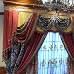 rideaux opaques fleurés royal fenêtre coffre or rouge bleu marine voilage transparent valance decoration