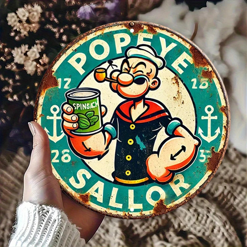 plaque métallique popeye marinier ancre chiffres décoration murale vintage verte blanche rouge noire illustration