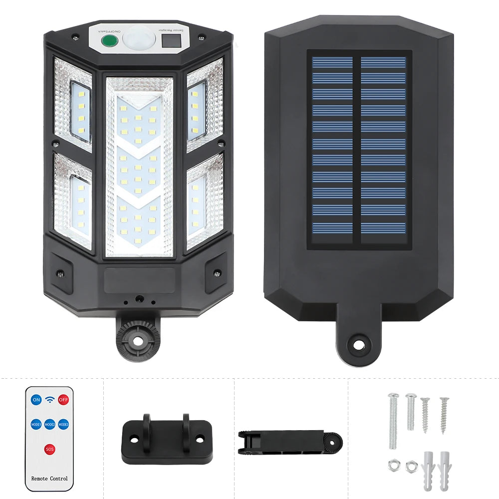 Lampe solaire extérieure détecteur mouvement modes télécommande moderne led noir jaune gris