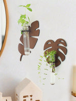 Support mural moderne feuille Monstera clips métalliques plante verte tube verre transparent chambre salon