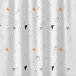 rideau douche moderne motif triangles blancs jaunes imperméable peva opaque anneaux fixations